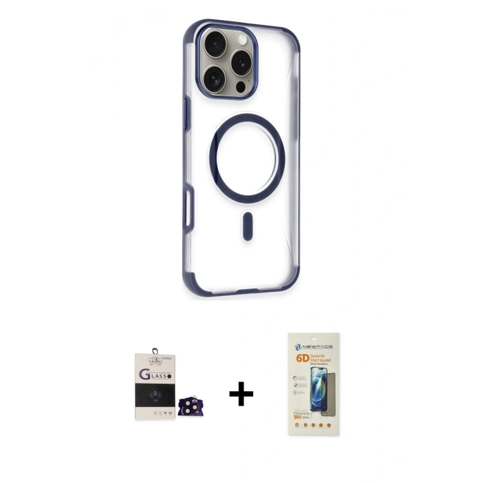 MARSİLYAN™- iPhone 14 Pro Max Kılıf Eksen Klasik Koleksiyonu - Siyah 6D Mat Seramik Hayalet Nano Ekran Koruyucu + Bilvis Titan Kamera Lens - SH