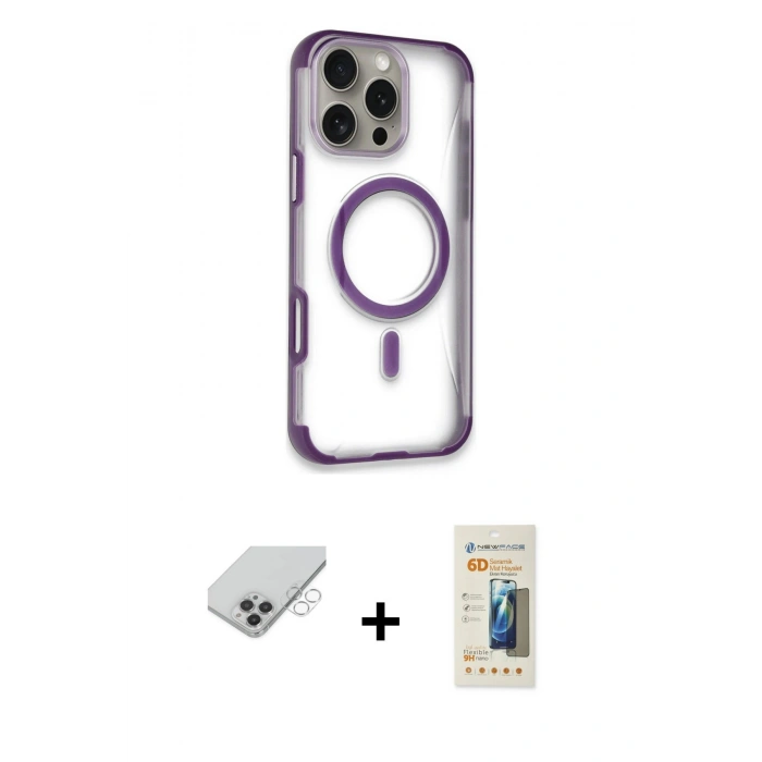 MARSİLYAN™- iPhone 14 Pro Max Kılıf Eksen Klasik Koleksiyonu - Siyah 6D Mat Seramik Hayalet Nano Ekran Koruyucu + Band Metal Kamera Lens - GS