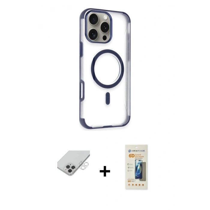 MARSİLYAN™- iPhone 14 Pro Max Kılıf Eksen Klasik Koleksiyonu - Siyah 6D Mat Seramik Hayalet Nano Ekran Koruyucu + Band Metal Kamera Lens - GS