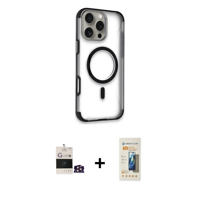 MARSİLYAN™- iPhone 14 Pro Max Kılıf Eksen Klasik Koleksiyonu - Siyah 6D Mat Seramik Hayalet Nano Ekran Koruyucu + Gold Bilvis Titan Kamera Lens