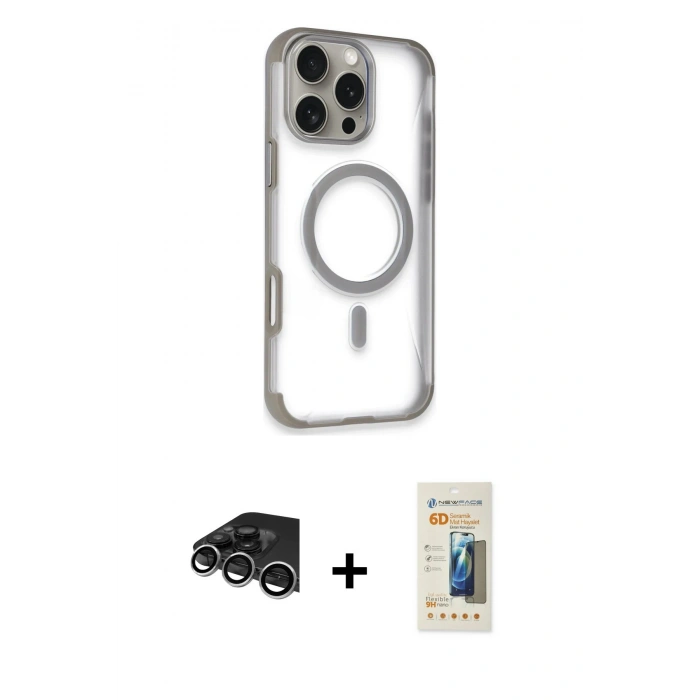 MARSİLYAN™- iPhone 14 Pro Max Kılıf Eksen Klasik Koleksiyonu - Siyah 6D Mat Seramik Hayalet Nano Ekran Koruyucu + Raze Metal Kamera Lens - GS