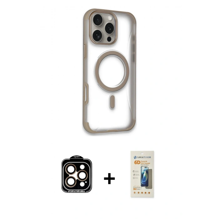 MARSİLYAN™- iPhone 14 Pro Max Kılıf Eksen Klasik Koleksiyonu - Siyah 6D Mat Seramik Hayalet Nano Ekran Koruyucu + PVD Metal Kamera Lens - TU