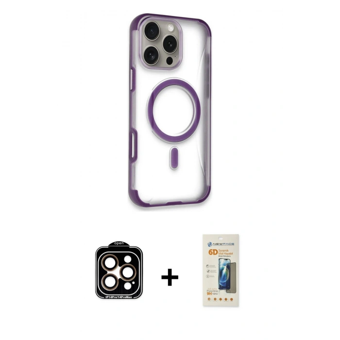 MARSİLYAN™- iPhone 14 Pro Max Kılıf Eksen Klasik Koleksiyonu - Siyah 6D Mat Seramik Hayalet Nano Ekran Koruyucu + PVD Metal Kamera Lens - TU