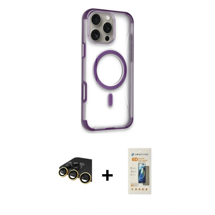 MARSİLYAN™- iPhone 14 Pro Max Kılıf Eksen Klasik Koleksiyonu - Siyah 6D Mat Seramik Hayalet Nano Ekran Koruyucu + Raze Metal Kamera Lens - GD