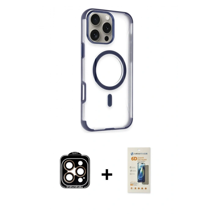 MARSİLYAN™- iPhone 14 Pro Max Kılıf Eksen Klasik Koleksiyonu - Siyah 6D Mat Seramik Hayalet Nano Ekran Koruyucu + PVD Metal Kamera Lens - TU