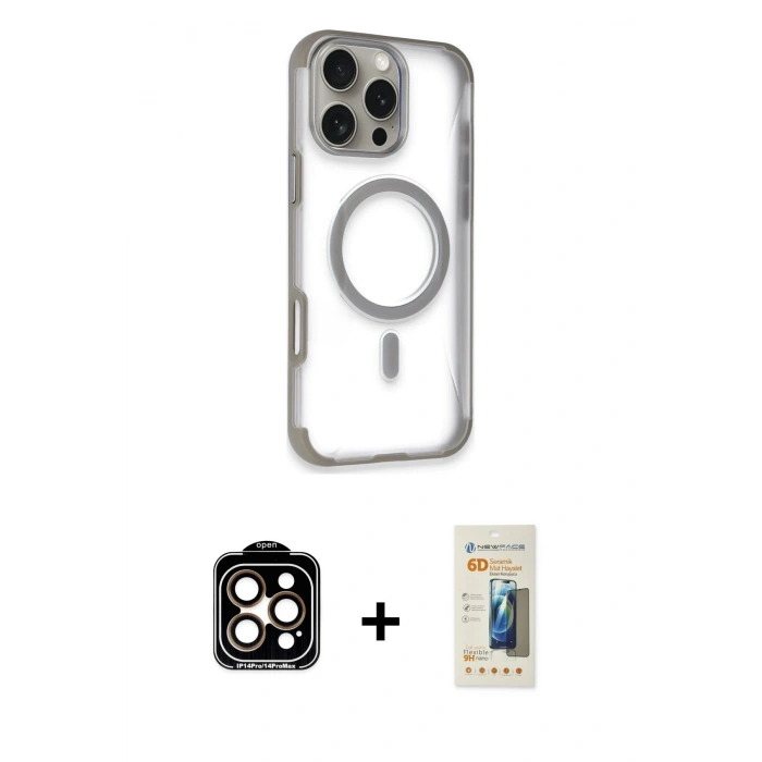 MARSİLYAN™- iPhone 14 Pro Max Kılıf Eksen Klasik Koleksiyonu - Siyah 6D Mat Seramik Hayalet Nano Ekran Koruyucu + PVD Metal Kamera Lens - TU