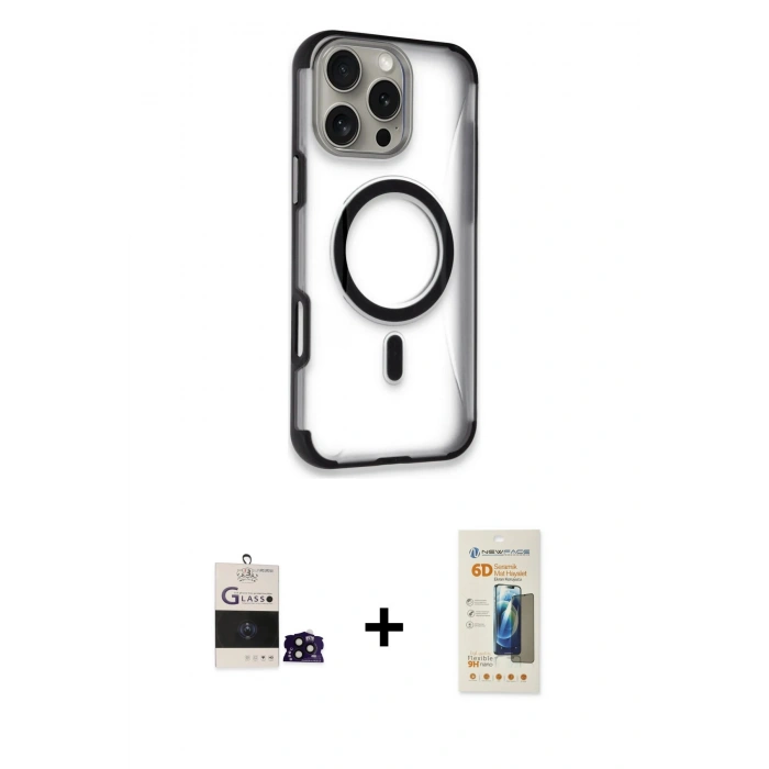 MARSİLYAN™- iPhone 14 Pro Max Kılıf Eksen Klasik Koleksiyonu - Siyah 6D Mat Seramik Hayalet Nano Ekran Koruyucu + Bilvis Titan Kamera Lens - SH