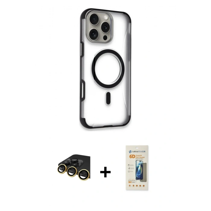 MARSİLYAN™- iPhone 14 Pro Max Kılıf Eksen Klasik Koleksiyonu - Siyah 6D Mat Seramik Hayalet Nano Ekran Koruyucu + Raze Metal Kamera Lens - GD