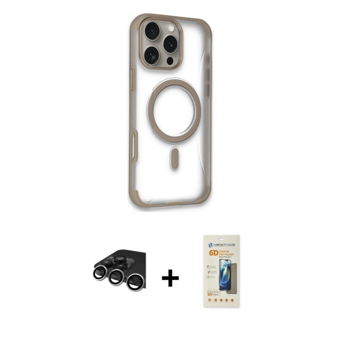 MARSİLYAN™- iPhone 14 Pro Max Kılıf Eksen Klasik Koleksiyonu - Siyah 6D Mat Seramik Hayalet Nano Ekran Koruyucu + Raze Metal Kamera Lens - GS