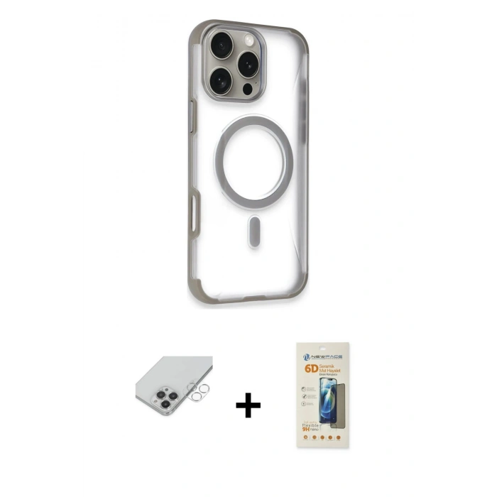 MARSİLYAN™- iPhone 14 Pro Max Kılıf Eksen Klasik Koleksiyonu - Siyah 6D Mat Seramik Hayalet Nano Ekran Koruyucu + Band Metal Kamera Lens - GS