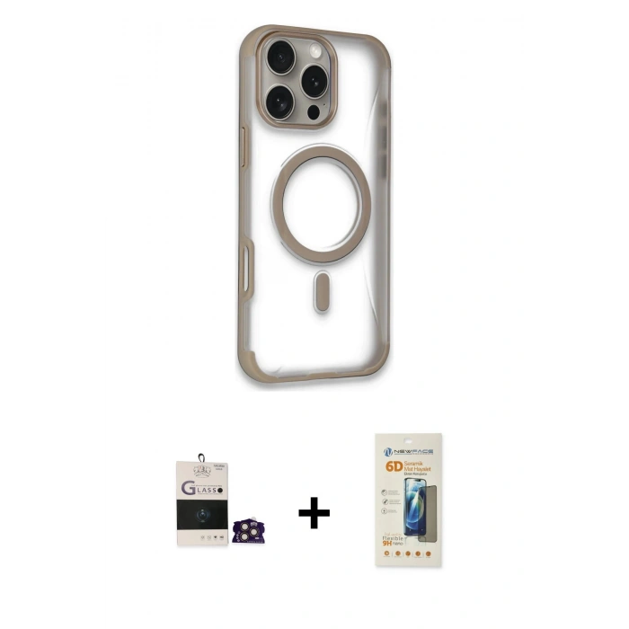 MARSİLYAN™- iPhone 14 Pro Max Kılıf Eksen Klasik Koleksiyonu - Siyah 6D Mat Seramik Hayalet Nano Ekran Koruyucu + Gold Bilvis Titan Kamera Lens