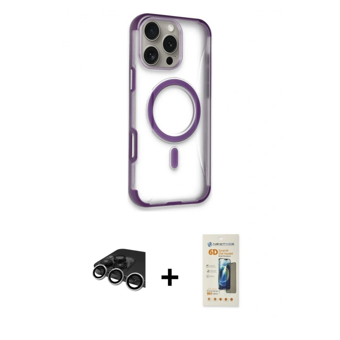MARSİLYAN™- iPhone 14 Pro Max Kılıf Eksen Klasik Koleksiyonu - Siyah 6D Mat Seramik Hayalet Nano Ekran Koruyucu + Raze Metal Kamera Lens - GS
