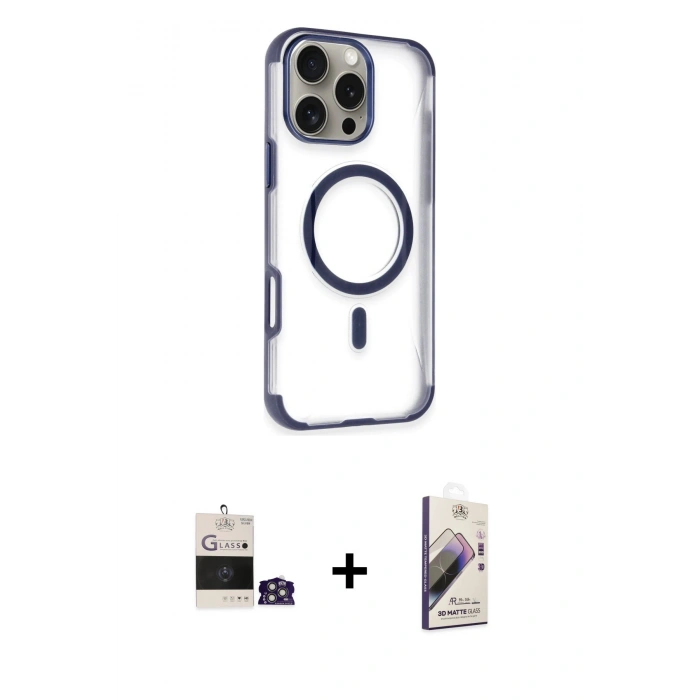 MARSİLYAN™- iPhone 14 Pro Max Kılıf Eksen Klasik Koleksiyonu - Siyah Bilvis 3D Mat Cam Ekran Koruyucu + Bilvis Titan Kamera Lens - GS