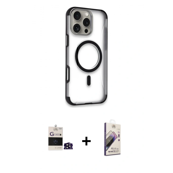MARSİLYAN™- iPhone 14 Pro Max Kılıf Eksen Klasik Koleksiyonu - Siyah Bilvis 3D Mat Cam Ekran Koruyucu + Bilvis Titan Kamera Lens - DNMR