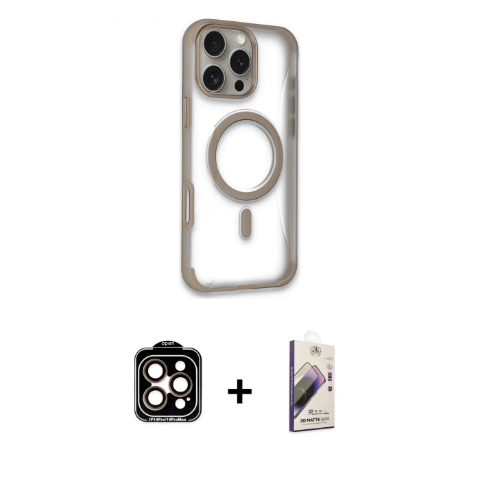 MARSİLYAN™- iPhone 14 Pro Max Kılıf Eksen Klasik Koleksiyonu - Siyah Bilvis 3D Mat Cam Ekran Koruyucu + PVD Metal Kamera Lens - TU