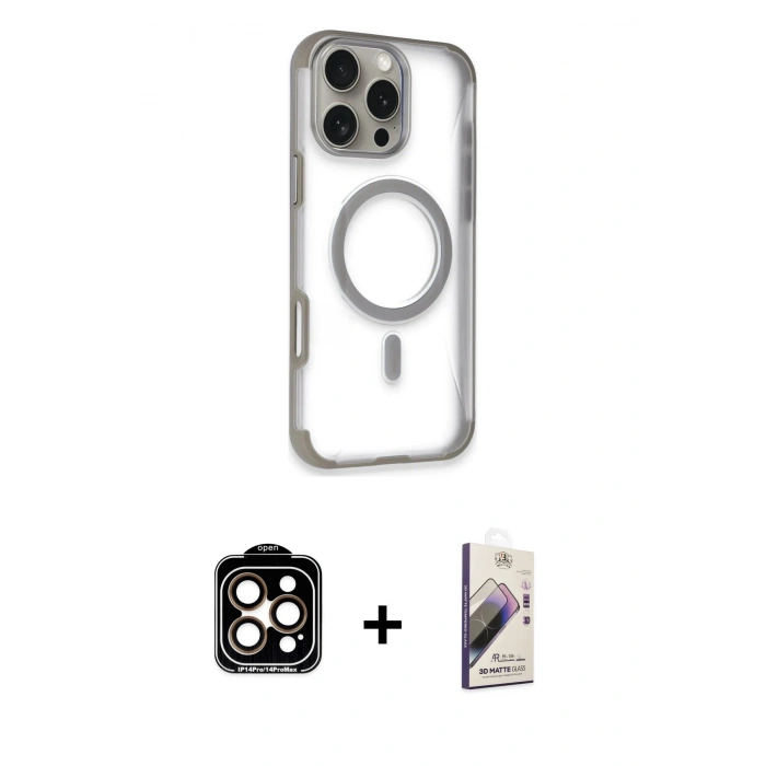 MARSİLYAN™- iPhone 14 Pro Max Kılıf Eksen Klasik Koleksiyonu - Siyah Bilvis 3D Mat Cam Ekran Koruyucu + PVD Metal Kamera Lens - TU