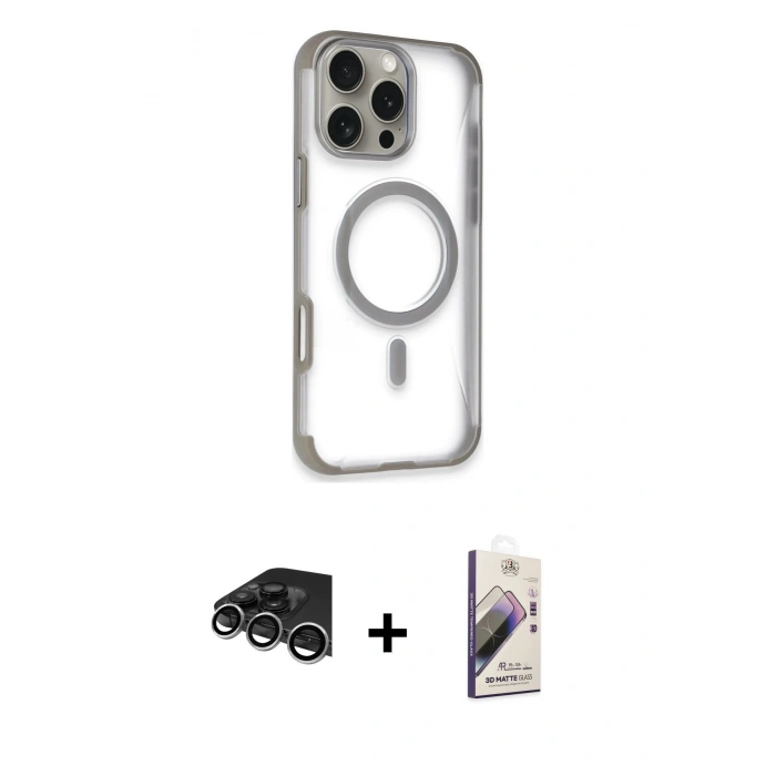 MARSİLYAN™- iPhone 14 Pro Max Kılıf Eksen Klasik Koleksiyonu - Siyah Bilvis 3D Mat Cam Ekran Koruyucu + Raze Metal Kamera Lens - GS