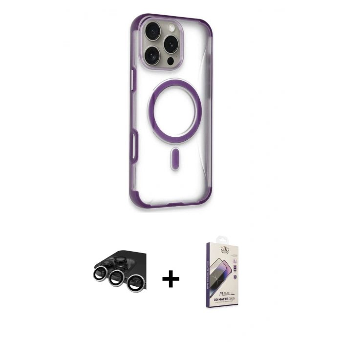 MARSİLYAN™- iPhone 14 Pro Max Kılıf Eksen Klasik Koleksiyonu - Siyah Bilvis 3D Mat Cam Ekran Koruyucu + Raze Metal Kamera Lens - GS