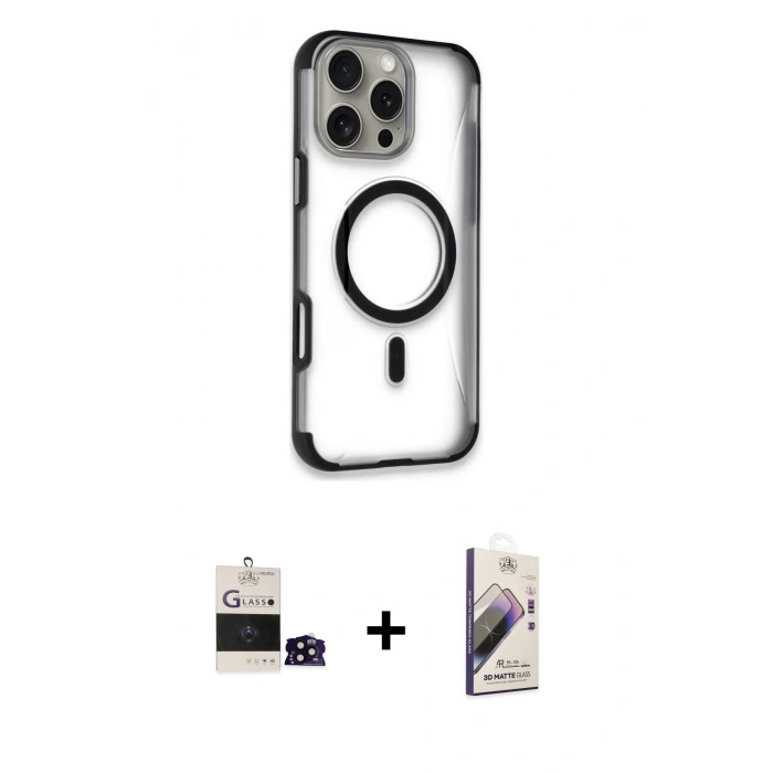 MARSİLYAN™- iPhone 14 Pro Max Kılıf Eksen Klasik Koleksiyonu - Siyah Bilvis 3D Mat Cam Ekran Koruyucu + Bilvis Titan Kamera Lens - SH