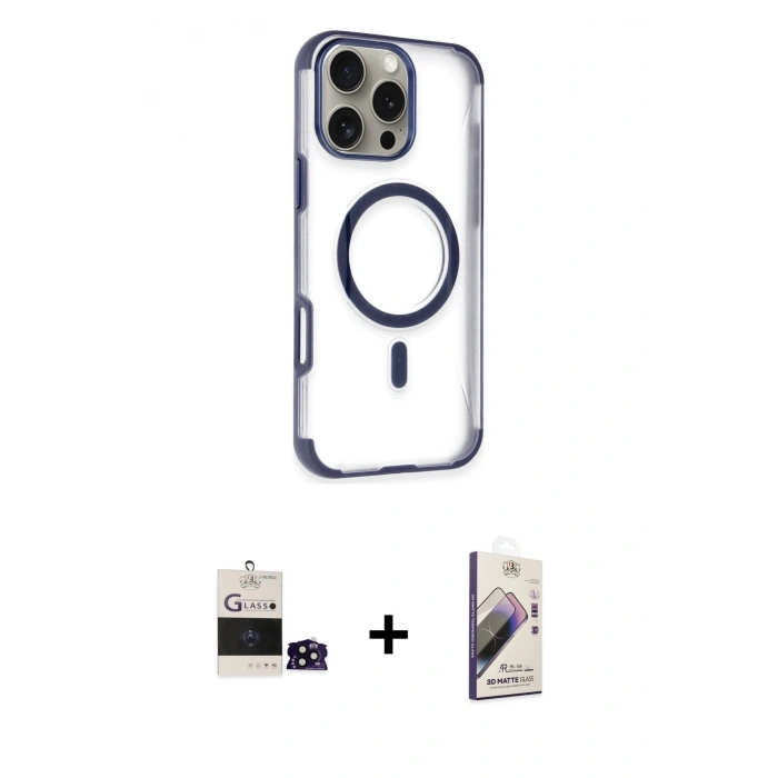MARSİLYAN™- iPhone 14 Pro Max Kılıf Eksen Klasik Koleksiyonu - Siyah Bilvis 3D Mat Cam Ekran Koruyucu + Bilvis Titan Kamera Lens - SH