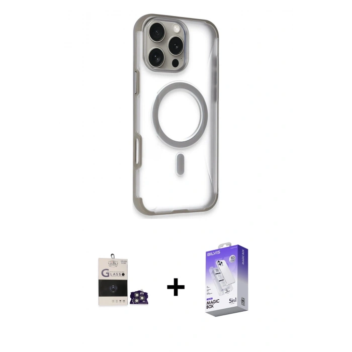 MARSİLYAN™- iPhone 14 Pro Max Kılıf Eksen Klasik Koleksiyonu - Siyah Bilvis 5in1 3D Magic Cam Ekran Koruyucu + Gümüş Bilvis Titan Kamera Lens