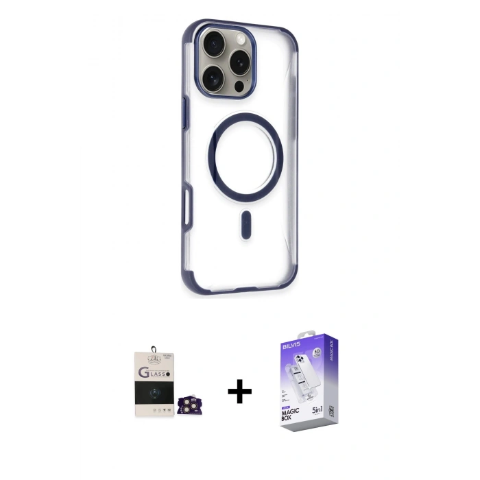 MARSİLYAN™- iPhone 14 Pro Max Kılıf Eksen Klasik Koleksiyonu - Siyah Bilvis 5in1 3D Magic Cam Ekran Koruyucu + Bilvis Titan Kamera Lens - GD