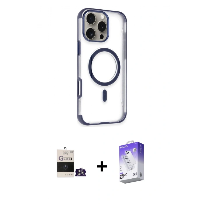 MARSİLYAN™- iPhone 14 Pro Max Kılıf Eksen Klasik Koleksiyonu - Siyah Bilvis 5in1 3D Magic Cam Ekran Koruyucu + Gümüş Bilvis Titan Kamera Lens