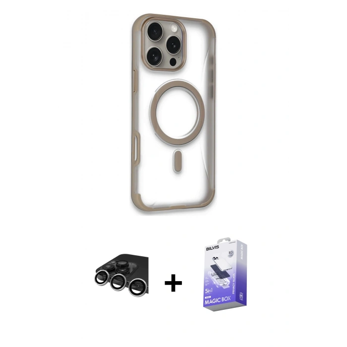 MARSİLYAN™- iPhone 14 Pro Max Kılıf Eksen Klasik Koleksiyonu - Siyah Bilvis 5in1 5D Magic Hayalet Cam Ekran Koruyucu + Raze Metal Kamera Lens - GS