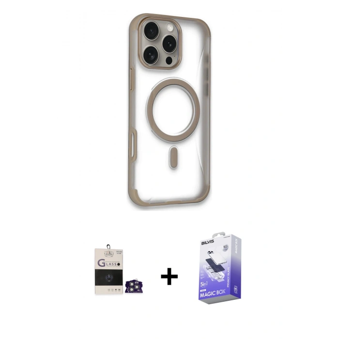 MARSİLYAN™- iPhone 14 Pro Max Kılıf Eksen Klasik Koleksiyonu - Siyah Bilvis 5in1 5D Magic Hayalet Cam Ekran Koruyucu + Bilvis Titan Kamera Lens - GS