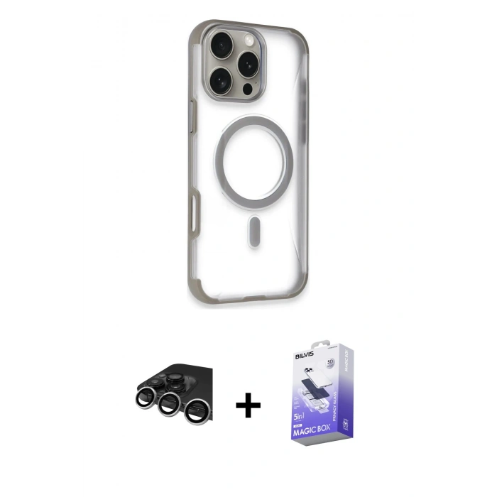 MARSİLYAN™- iPhone 14 Pro Max Kılıf Eksen Klasik Koleksiyonu - Siyah Bilvis 5in1 5D Magic Hayalet Cam Ekran Koruyucu + Raze Metal Kamera Lens - GS