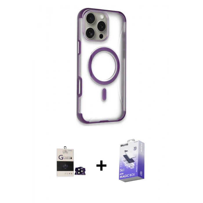 MARSİLYAN™- iPhone 14 Pro Max Kılıf Eksen Klasik Koleksiyonu - Siyah Bilvis 5in1 5D Magic Hayalet Cam Ekran Koruyucu + Bilvis Titan Kamera Lens - SH