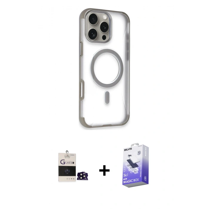 MARSİLYAN™- iPhone 14 Pro Max Kılıf Eksen Klasik Koleksiyonu - Siyah Bilvis 5in1 5D Magic Hayalet Cam Ekran Koruyucu + Bilvis Titan Kamera Lens - SH