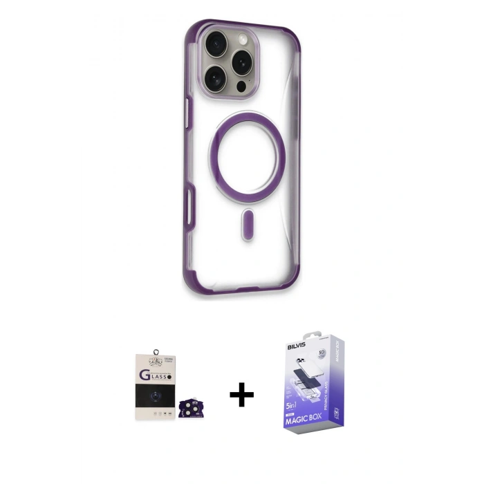 MARSİLYAN™- iPhone 14 Pro Max Kılıf Eksen Klasik Koleksiyonu - Siyah Bilvis 5in1 5D Magic Hayalet Cam Ekran Koruyucu + Bilvis Titan Kamera Lens - DNMR