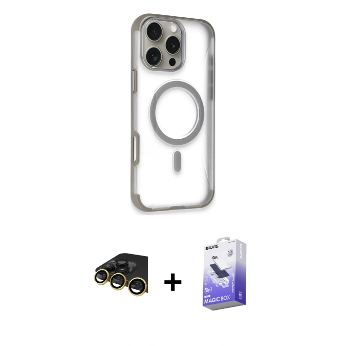 MARSİLYAN™- iPhone 14 Pro Max Kılıf Eksen Klasik Koleksiyonu - Siyah Bilvis 5in1 5D Magic Hayalet Cam Ekran Koruyucu + Raze Metal Kamera Lens - GD