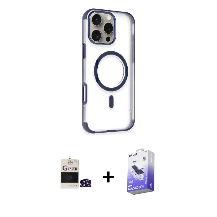 MARSİLYAN™- iPhone 14 Pro Max Kılıf Eksen Klasik Koleksiyonu - Siyah Bilvis 5in1 5D Magic Hayalet Cam Ekran Koruyucu + Bilvis Titan Kamera Lens - DNMR