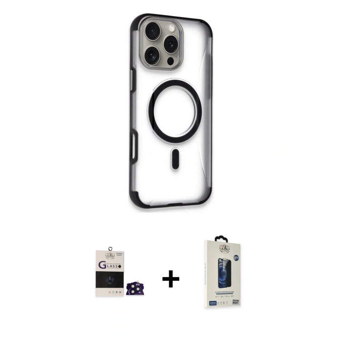 MARSİLYAN™- iPhone 14 Pro Max Kılıf Eksen Klasik Koleksiyonu - Siyah Bilvis Hayalet Cam Ekran Koruyucu + Derin Mor Bilvis Titan Kamera Lens