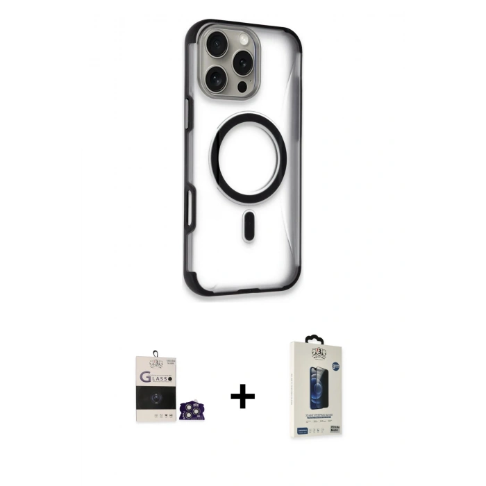 MARSİLYAN™- iPhone 14 Pro Max Kılıf Eksen Klasik Koleksiyonu - Siyah Bilvis Hayalet Cam Ekran Koruyucu + Gümüş Bilvis Titan Kamera Lens