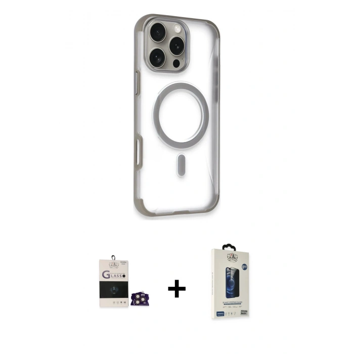 MARSİLYAN™- iPhone 14 Pro Max Kılıf Eksen Klasik Koleksiyonu - Siyah Bilvis Hayalet Cam Ekran Koruyucu + Gold Bilvis Titan Kamera Lens