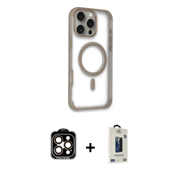 MARSİLYAN™- iPhone 14 Pro Max Kılıf Eksen Klasik Koleksiyonu - Siyah Bilvis Hayalet Cam Ekran Koruyucu + PVD Metal Kamera Lens - TU