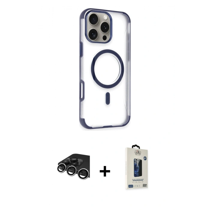 MARSİLYAN™- iPhone 14 Pro Max Kılıf Eksen Klasik Koleksiyonu - Siyah Bilvis Hayalet Cam Ekran Koruyucu + Raze Metal Kamera Lens - GS