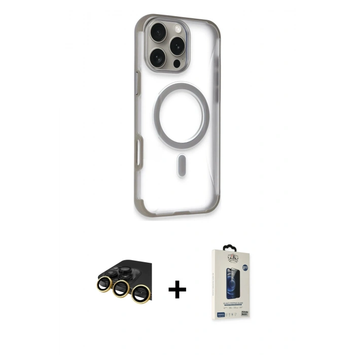 MARSİLYAN™- iPhone 14 Pro Max Kılıf Eksen Klasik Koleksiyonu - Siyah Bilvis Hayalet Cam Ekran Koruyucu + Raze Metal Kamera Lens - GD
