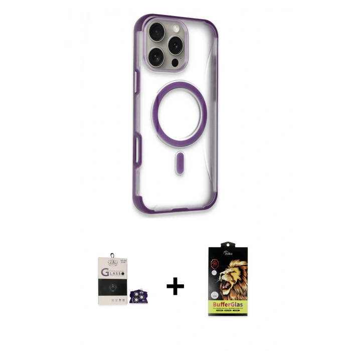 MARSİLYAN™- iPhone 14 Pro Max Kılıf Eksen Klasik Koleksiyonu - Siyah Buffer Cam Ekran Koruyucu + Bilvis Titan Kamera Lens - GS