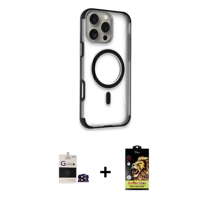MARSİLYAN™- iPhone 14 Pro Max Kılıf Eksen Klasik Koleksiyonu - Siyah Buffer Cam Ekran Koruyucu + Bilvis Titan Kamera Lens - DNMR