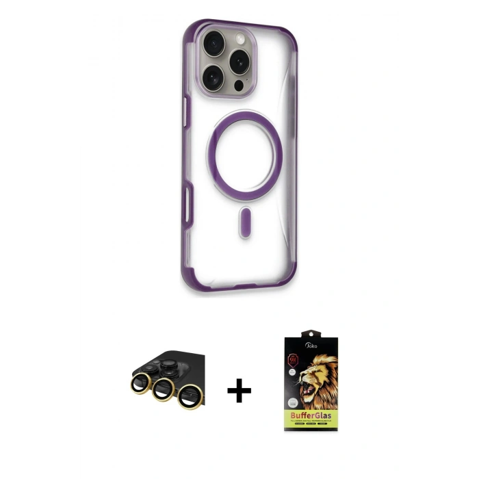 MARSİLYAN™- iPhone 14 Pro Max Kılıf Eksen Klasik Koleksiyonu - Siyah Buffer Cam Ekran Koruyucu + Raze Metal Kamera Lens - GD
