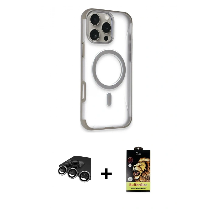 MARSİLYAN™- iPhone 14 Pro Max Kılıf Eksen Klasik Koleksiyonu - Siyah Buffer Cam Ekran Koruyucu + Raze Metal Kamera Lens - GS