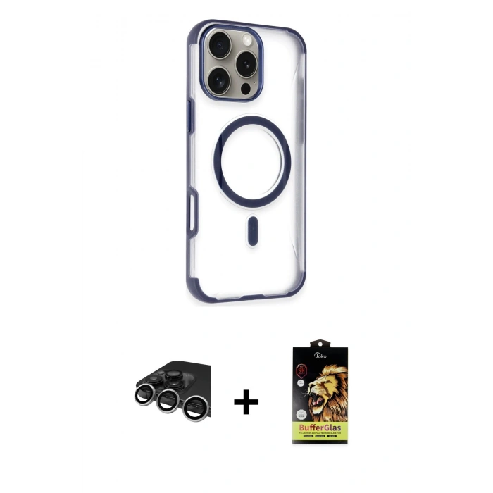 MARSİLYAN™- iPhone 14 Pro Max Kılıf Eksen Klasik Koleksiyonu - Siyah Buffer Cam Ekran Koruyucu + Raze Metal Kamera Lens - GS
