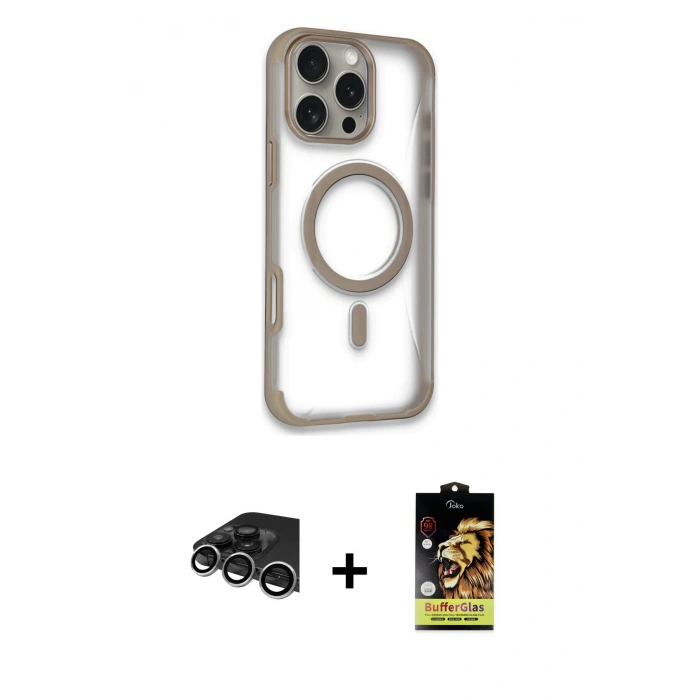 MARSİLYAN™- iPhone 14 Pro Max Kılıf Eksen Klasik Koleksiyonu - Siyah Buffer Cam Ekran Koruyucu + Raze Metal Kamera Lens - GS
