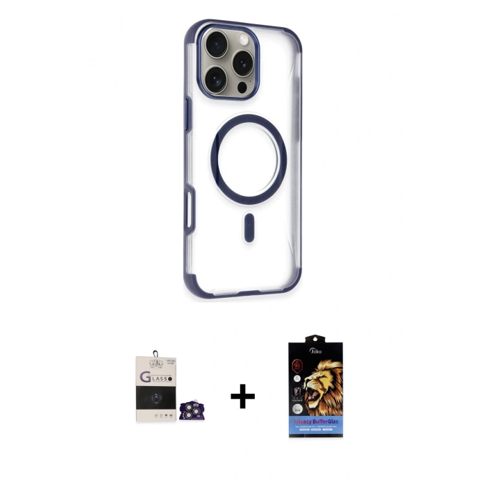 MARSİLYAN™- iPhone 14 Pro Max Kılıf Eksen Klasik Koleksiyonu - Siyah Buffer Hayalet Cam Ekran Koruyucu + Bilvis Titan Kamera Lens - GS