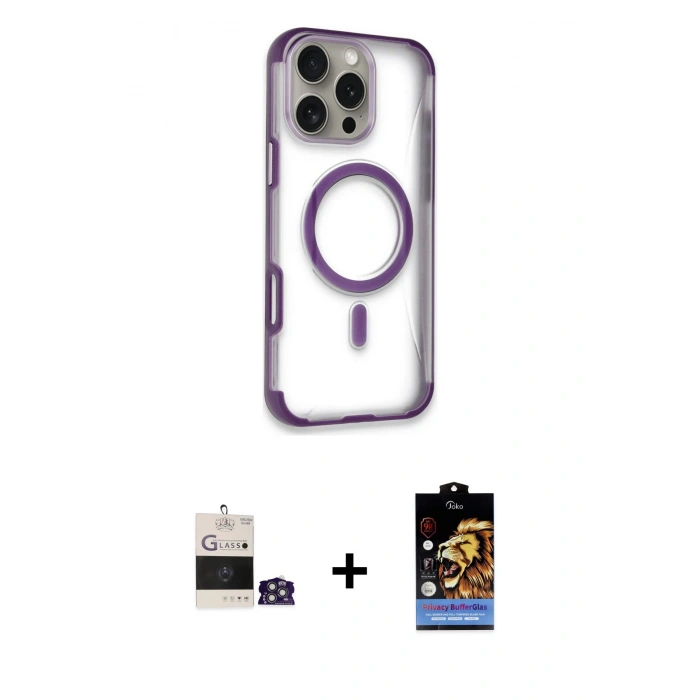 MARSİLYAN™- iPhone 14 Pro Max Kılıf Eksen Klasik Koleksiyonu - Siyah Buffer Hayalet Cam Ekran Koruyucu + Bilvis Titan Kamera Lens - GS