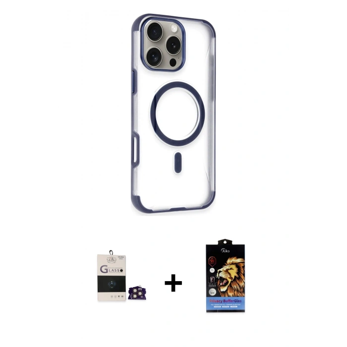 MARSİLYAN™- iPhone 14 Pro Max Kılıf Eksen Klasik Koleksiyonu - Siyah Buffer Hayalet Cam Ekran Koruyucu + Bilvis Titan Kamera Lens - GD